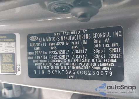 2012 Kia Sorento Lx from USA, damaged, VIN 5XYKT3A6XCG230079